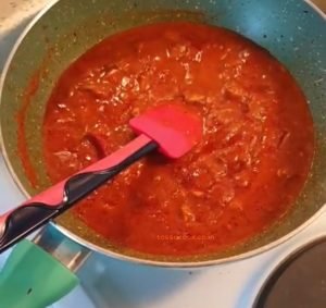 Enchilada Sauce cooked in a pan